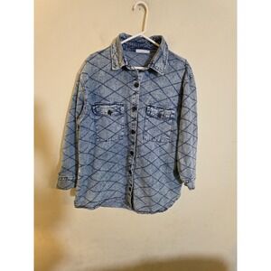 Stitch & Feather Women's Size Medium Quilted Stiched Denim Shirt Jacket Shacket